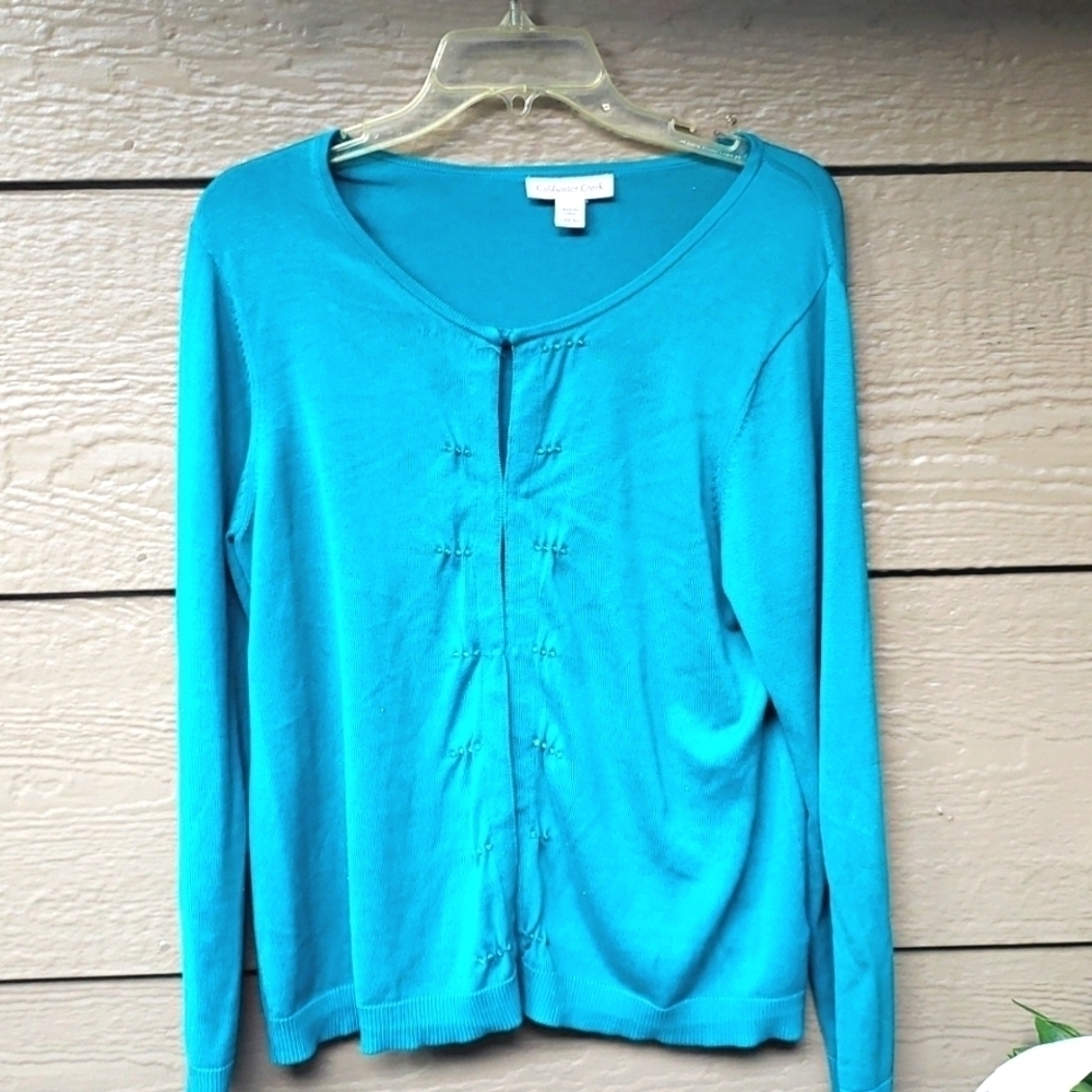Coldwater creek teal silk beaded knit cardigan L 14/16